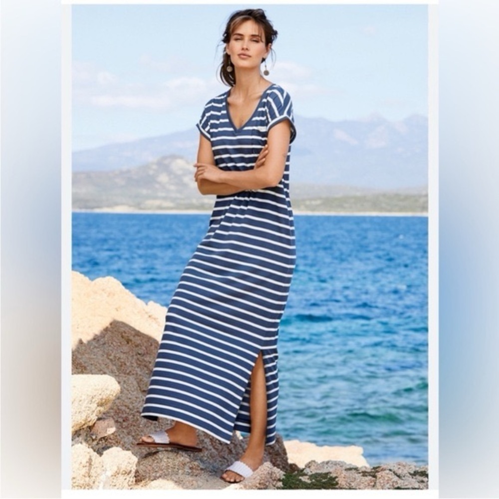 Peruvian Connection Newport Maxi Striped Short Sleeve Dress Size Small NEW NWT